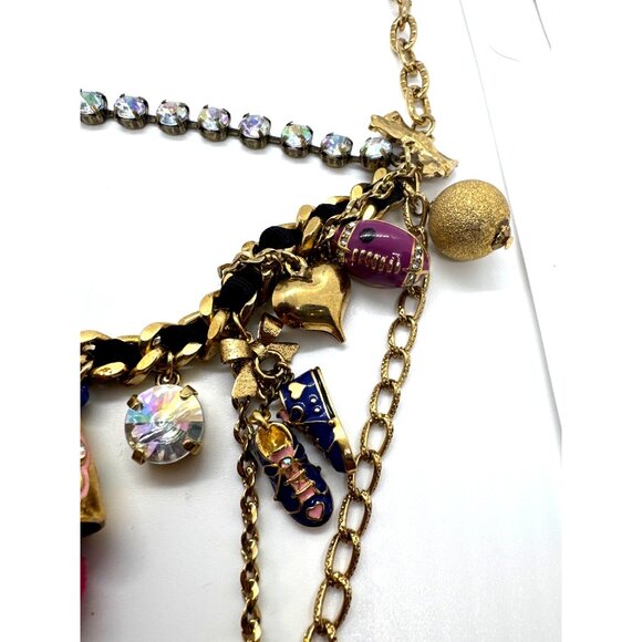 Betsey Johnson Cheerleader Charm Necklace Statement Multi Strand Pom Pom Gift - Picture 6 of 9